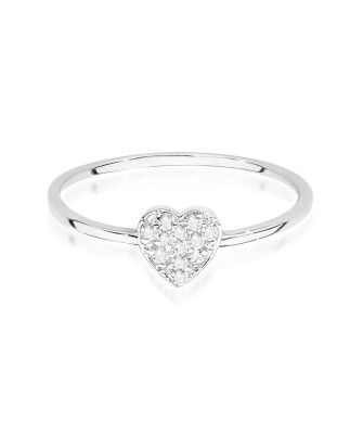 Złoty Pierścionek 14k Białe Złoto Serce Diamenty 0,10ct Certyfikat