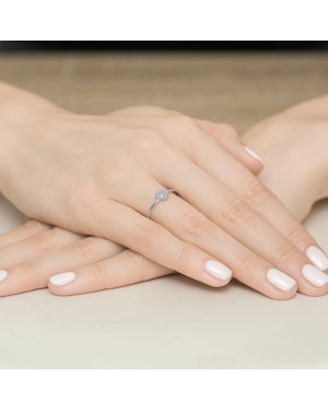 14k White Gold Ring Heart Diamonds 0.10ct Certificate