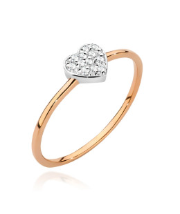 Gold Ring 14k Rose Gold Heart Diamonds 0.10ct Certificate