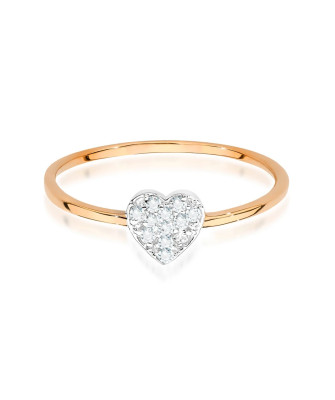 Gold Ring 14k Rose Gold Heart Diamonds 0.10ct Certificate