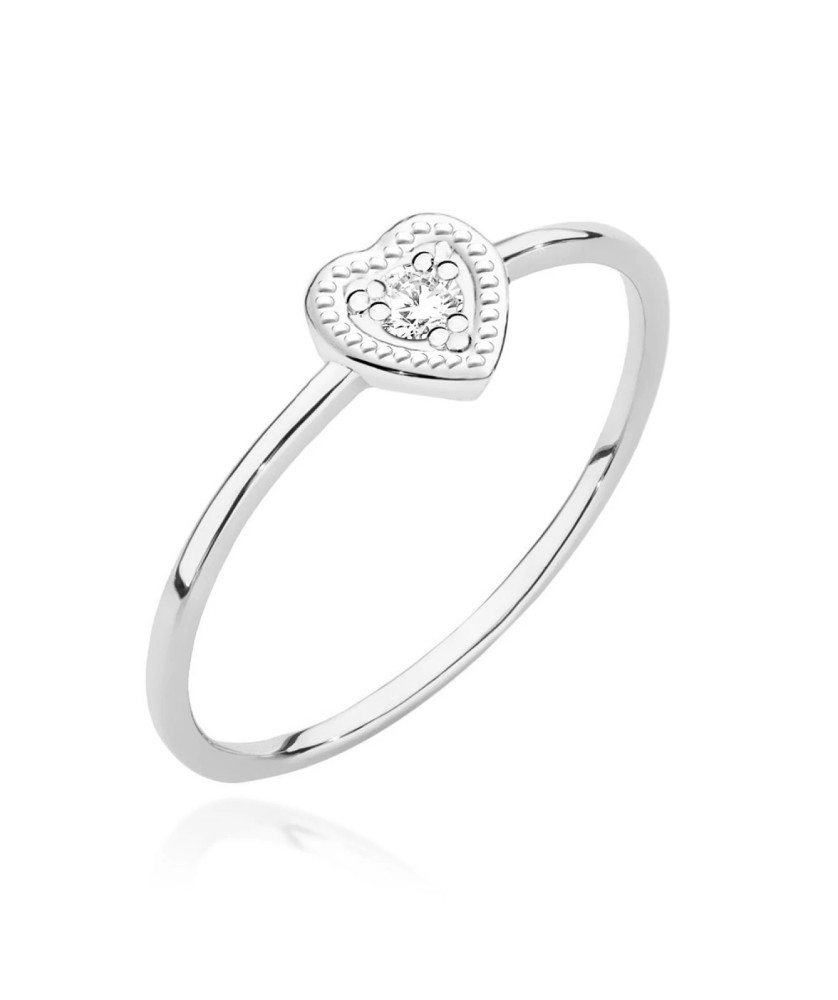 14k White Gold Ring Heart Diamond 0.02ct