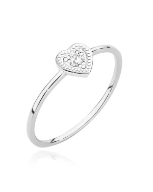 14k White Gold Ring Heart Diamond 0.02ct