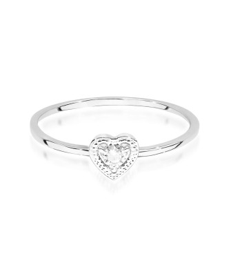 14k White Gold Ring Heart Diamond 0.02ct