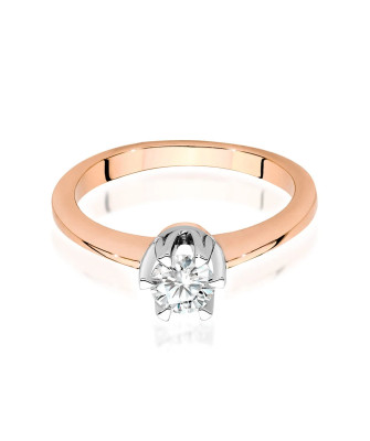 14k Rose Gold Ring Central Stone Diamond 0.40ct