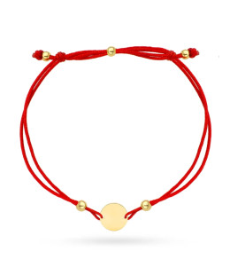 Gold circle and beads bracelet on a red string