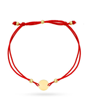 Gold circle and beads bracelet on a red string