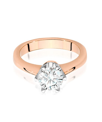 14k Rose Gold Ring Central Stone Diamond 1.00ct