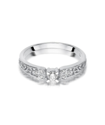 Złoty Pierścionek 14k Białe Złoto Brylanty 0,13ct