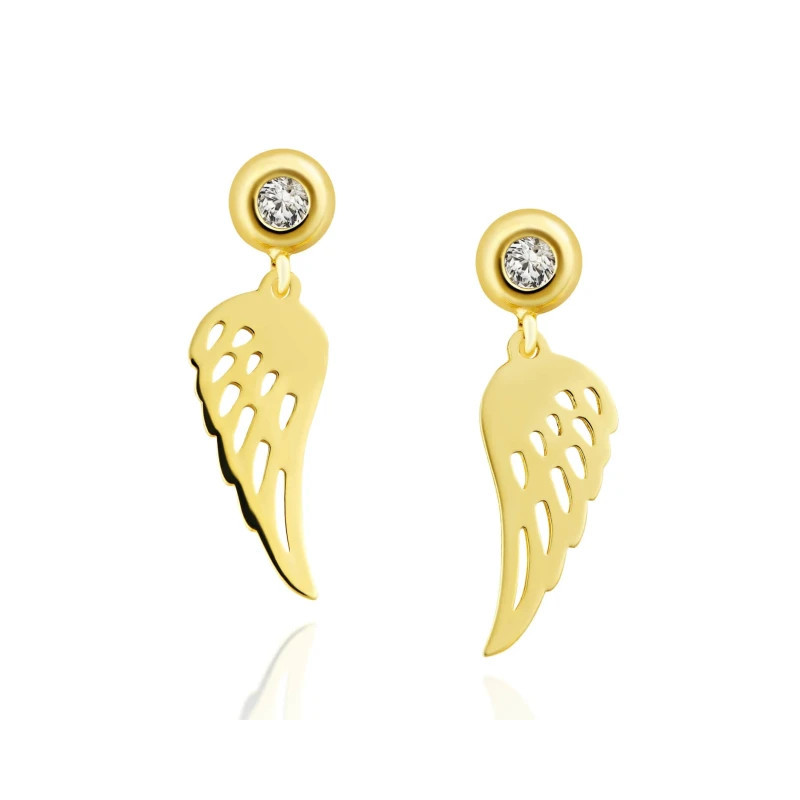 Gold hanging wing earrings, cubic zirconia, 585 K3.2426sP | GoldJewellery