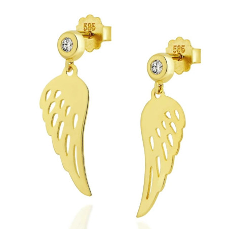 Gold hanging wing earrings, cubic zirconia, 585 K3.2426sP | GoldJewellery