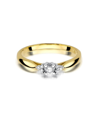 Złoty Pierścionek 14k Brylant Diamenty 0,13ct