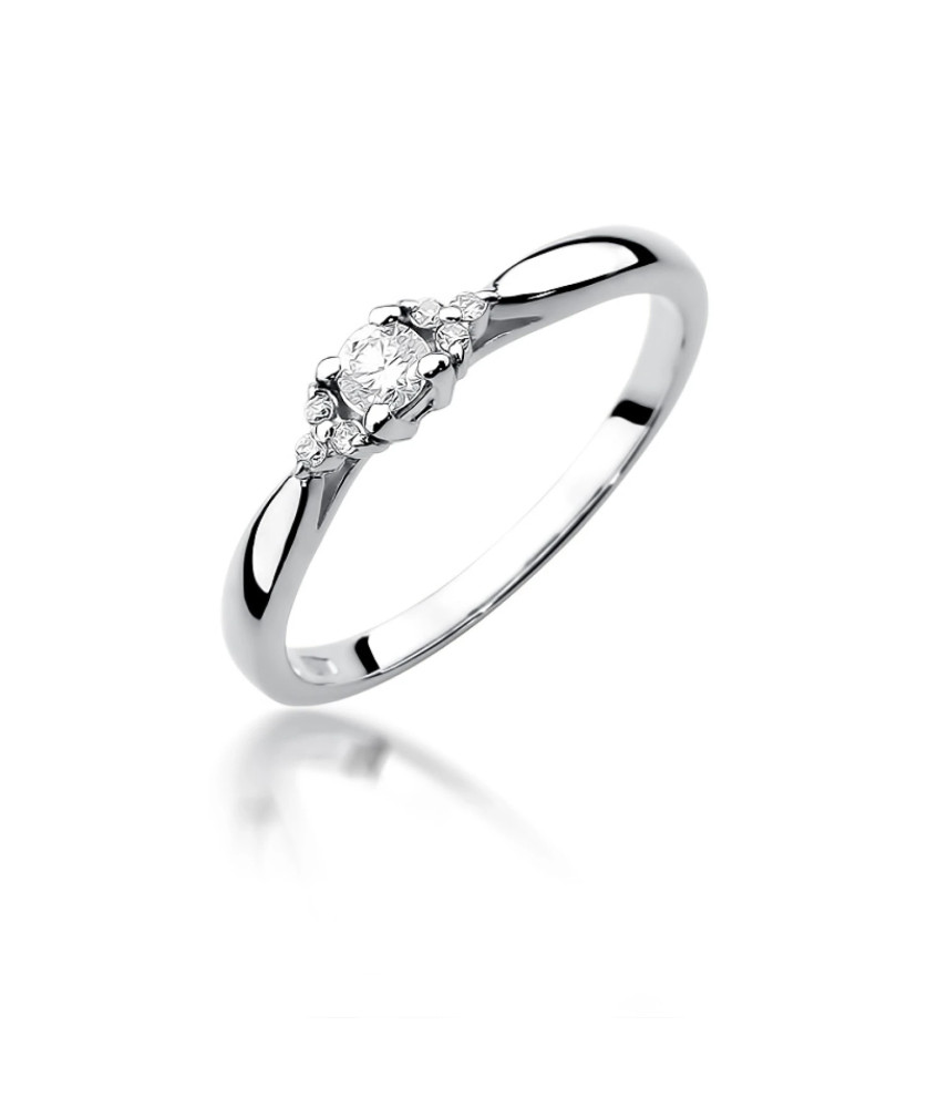 Złoty Pierścionek 14k Białe Złoto Brylant Diamenty 0,13ct