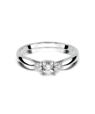 Złoty Pierścionek 14k Białe Złoto Brylant Diamenty 0,13ct
