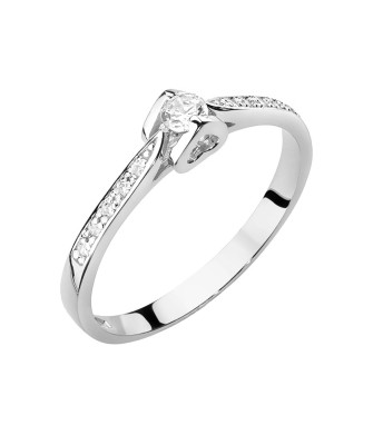 Złoty Pierścionek 14k Białe Złoto Brylanty 0,15ct