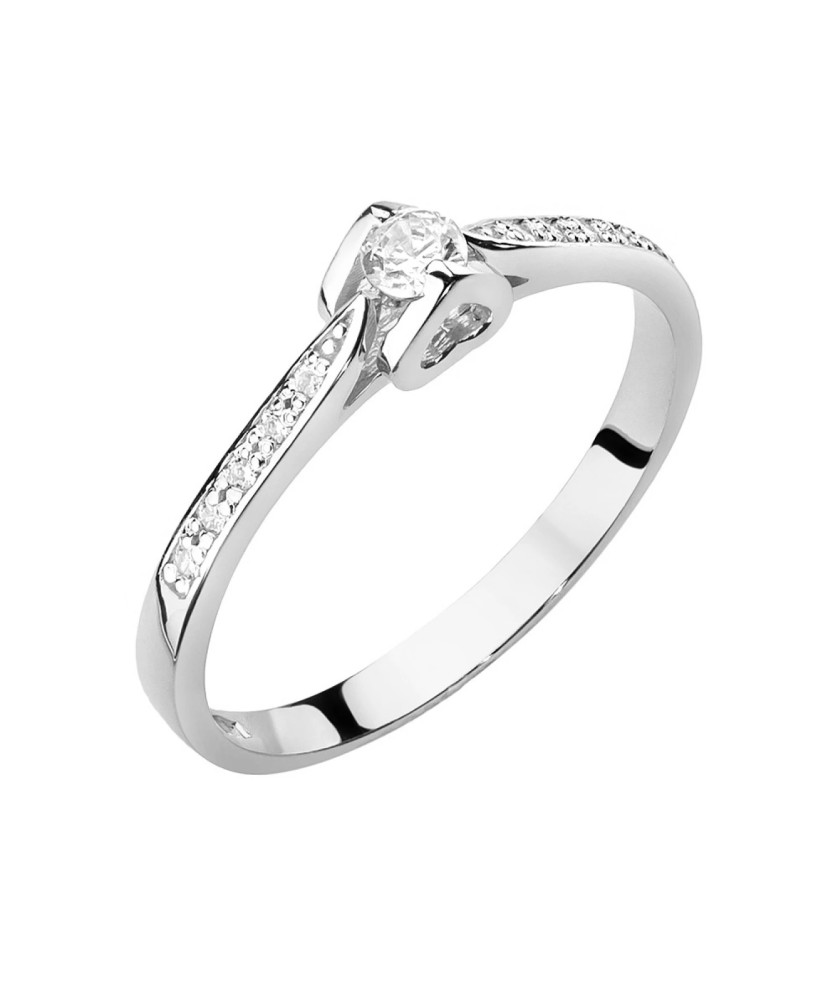 Złoty Pierścionek 14k Białe Złoto Brylanty 0,15ct