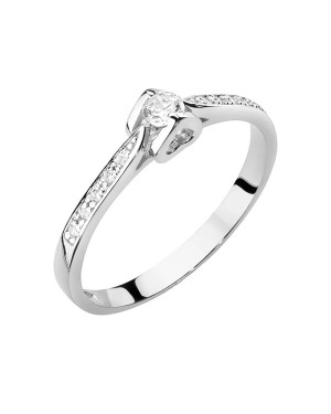Złoty Pierścionek 14k Białe Złoto Brylanty 0,15ct