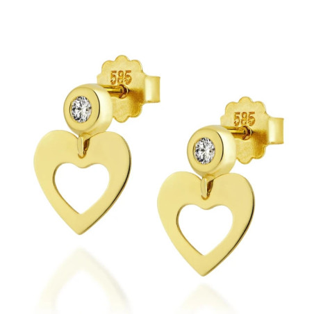 Gold heart earrings with zircon 585 K3.2425d1sP | GoldJewellery