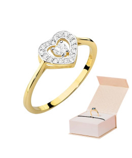 Gold ring with heart diamonds 0.19ct