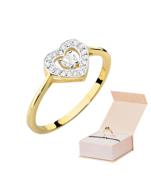 Gold ring with heart diamonds 0.19ct