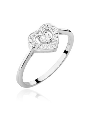 14k White Gold Ring Diamonds Heart 0.19ct Certificate