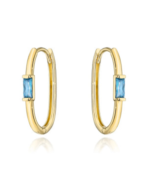 Gold earrings with a central blue stone