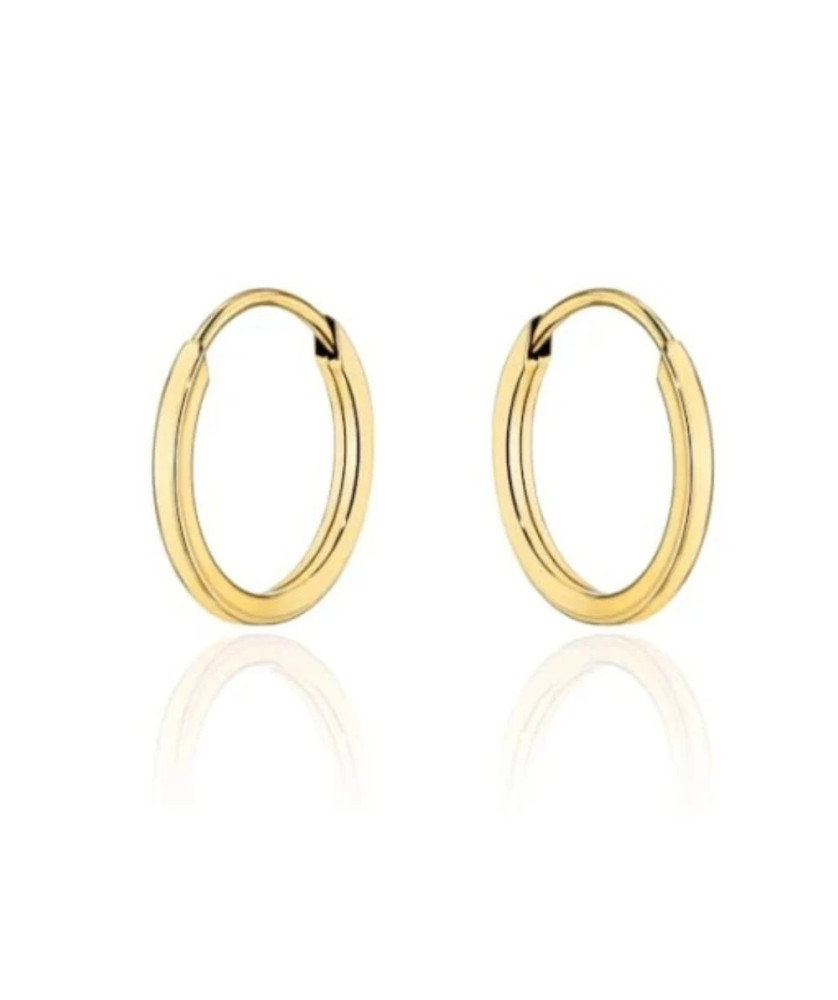 Gold hoop earrings with a square cross-section super light - 1cm 14...