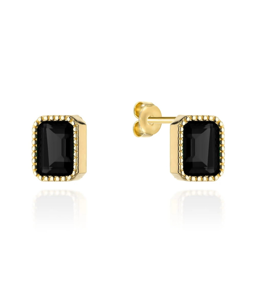 Gold earrings from the "COLORFUL STONE" collection - synthetic onyx