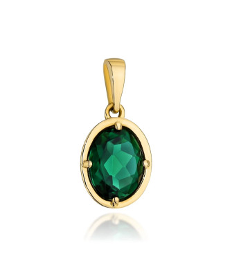 14k gold pendant - green oval stone