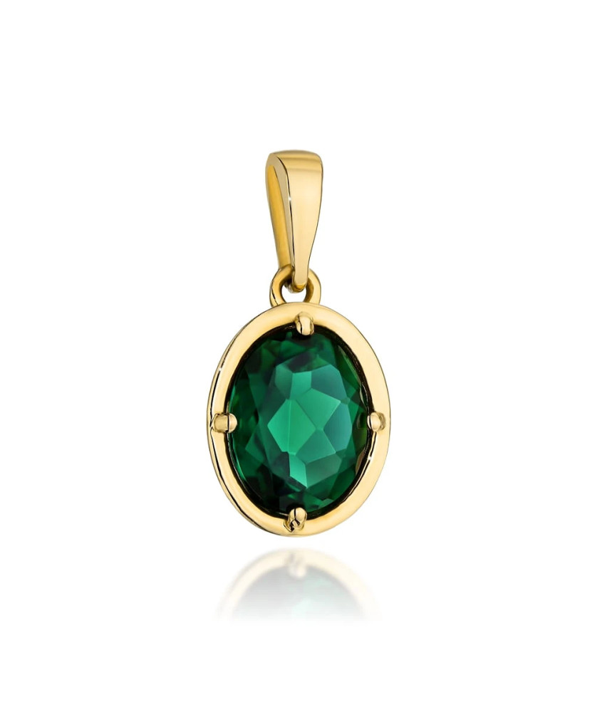 14k gold pendant - green oval stone