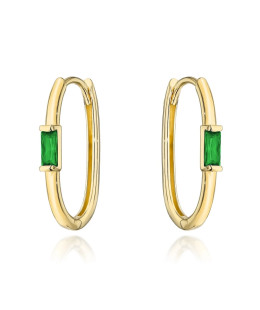 Gold earrings with a central green stone