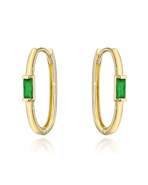 Gold earrings with a central green stone