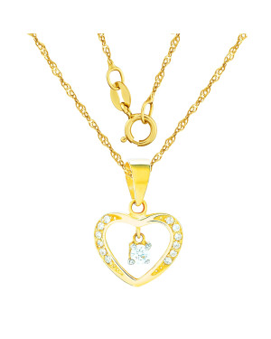 Gold pendant heart cubic zirconia 14k test