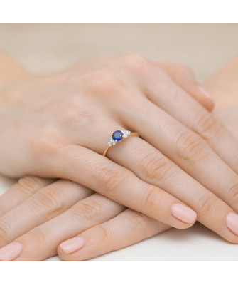 Pierścionek szafir diamenty 14k