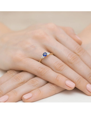 Pierścionek szafir diamenty 14k