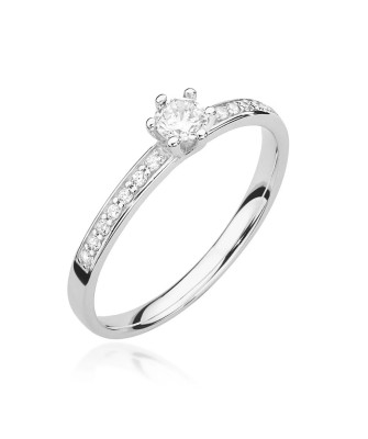 Złoty pierścionek zaręczynowy diament 0,17ct białe złoto