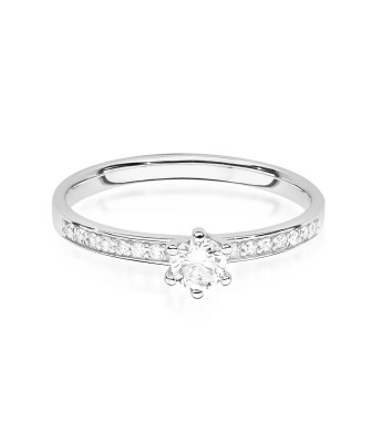 Złoty pierścionek zaręczynowy diament 0,17ct białe złoto