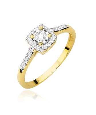 Złoty Pierścionek 14k Brylant Diamenty 0,21ct Certyfikat