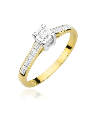 Pierścionek złoty 14k brylanty i diamenty 0,13ct