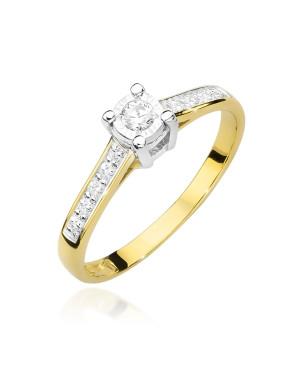 Pierścionek złoty 14k brylanty i diamenty 0,13ct