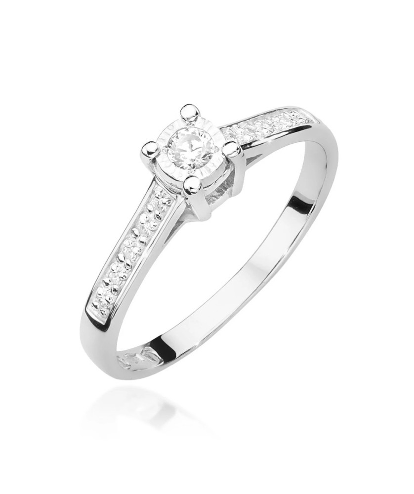 Pierścionek złoty 14k białe złoto diamenty 0,13ct