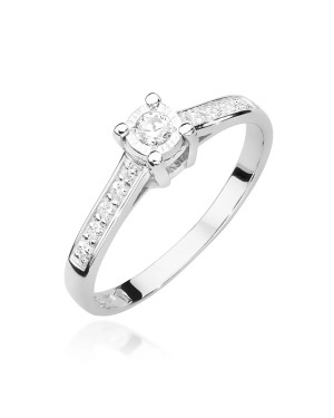 Pierścionek złoty 14k białe złoto diamenty 0,13ct