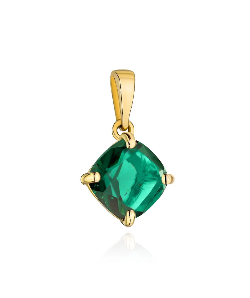 14k gold pendant - transparent green square stone