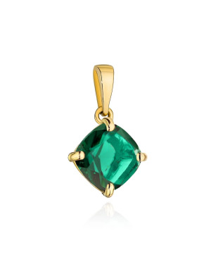 14k gold pendant - transparent green square stone