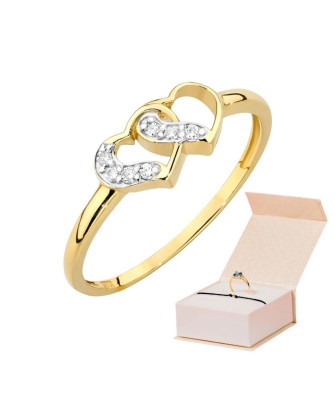 Złoty pierścionek 14k diamenty serca 0,06ct