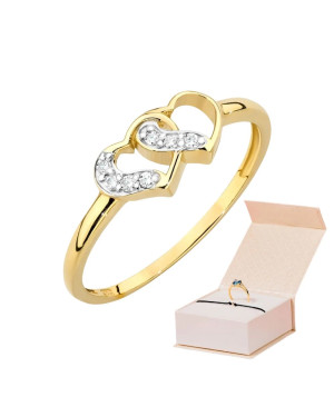 Złoty pierścionek 14k diamenty serca 0,06ct