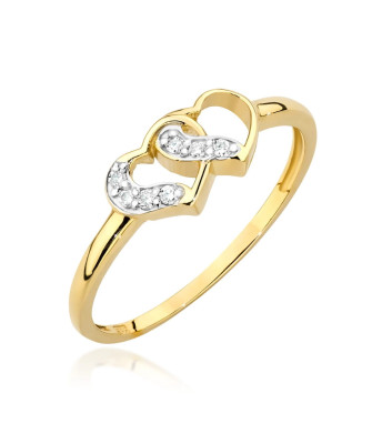 Złoty pierścionek 14k diamenty serca 0,06ct