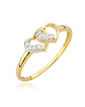 Złoty pierścionek 14k diamenty serca 0,06ct