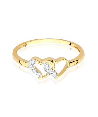 Złoty pierścionek 14k diamenty serca 0,06ct