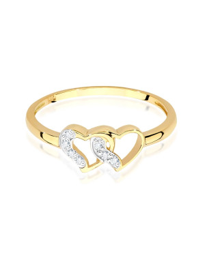 Złoty pierścionek 14k diamenty serca 0,06ct