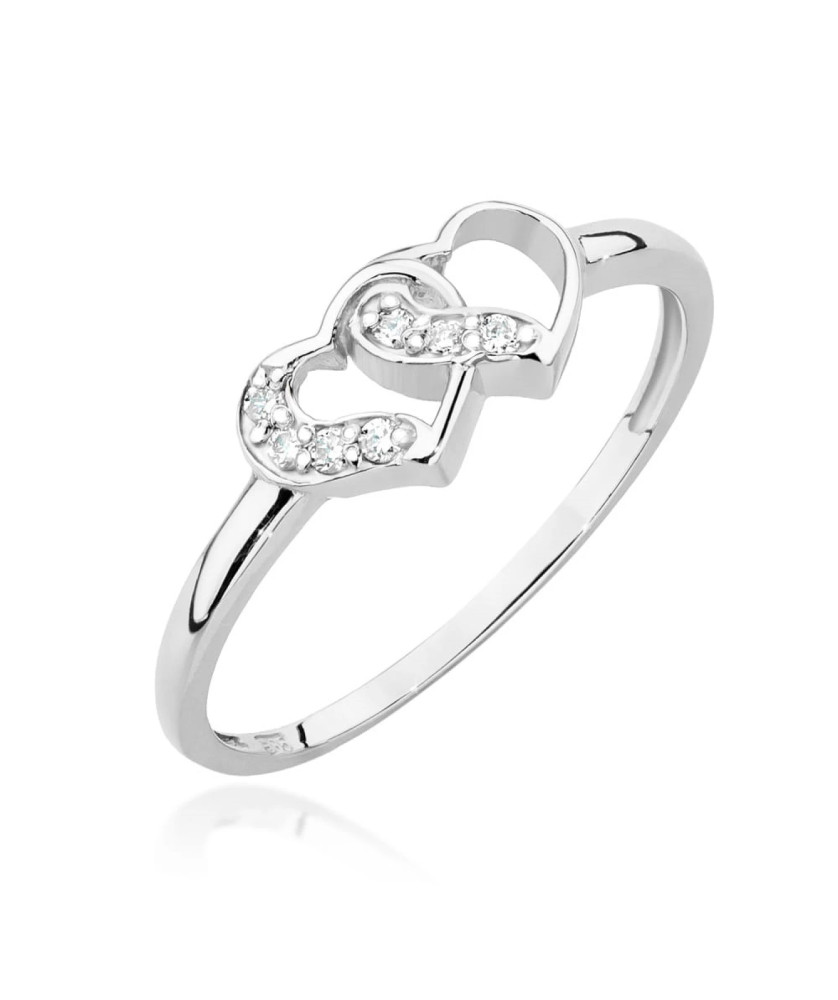 Złoty pierścionek 14k diamenty serca 0,06ct białe złoto